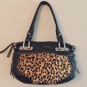 Awesome B Makowsky Black Leather Leopard Trim Bag